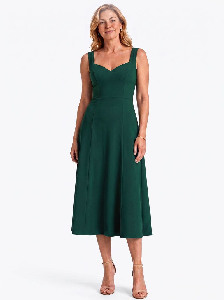 Deep Teal Sweetheart-Neck Princess Seam Sculpted Heavy Crepe Dress