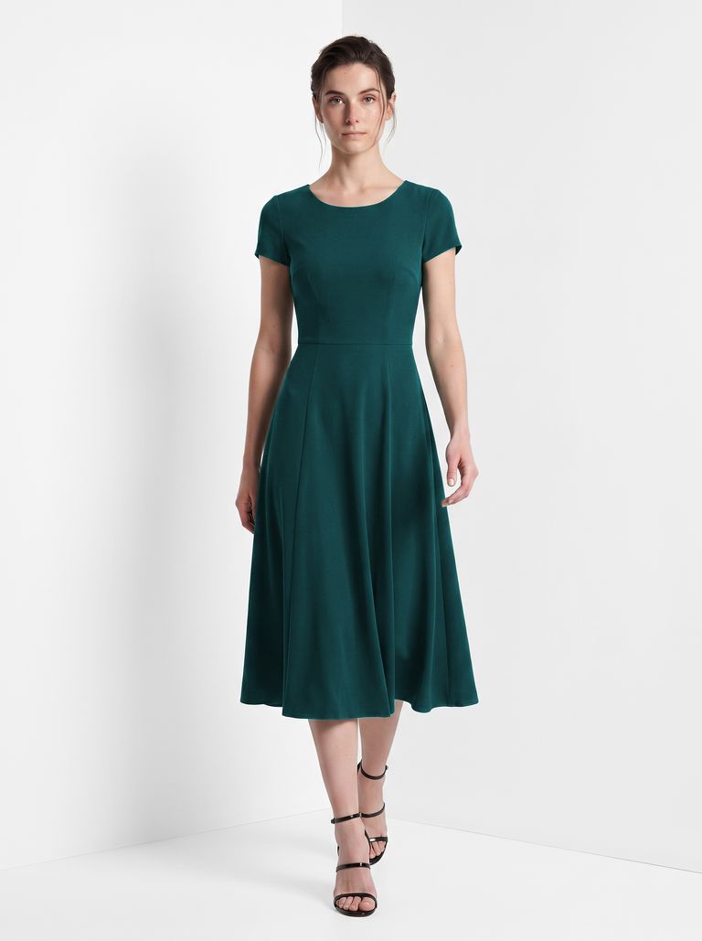 Emerald Scoop Neck Heavy Crepe Dress