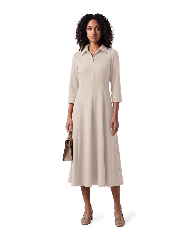 Soft Stone Collared Heavy Heavy Stretch Crepe Dress
