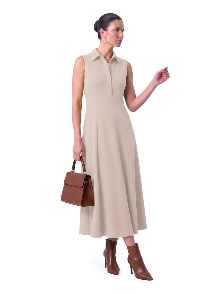 Soft Stone Sleeveless Collared Heavy Stretch Crepe Dress