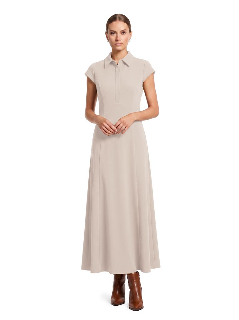 Soft Stone Cap Sleeve Collared Heavy Stretch Crepe Dress