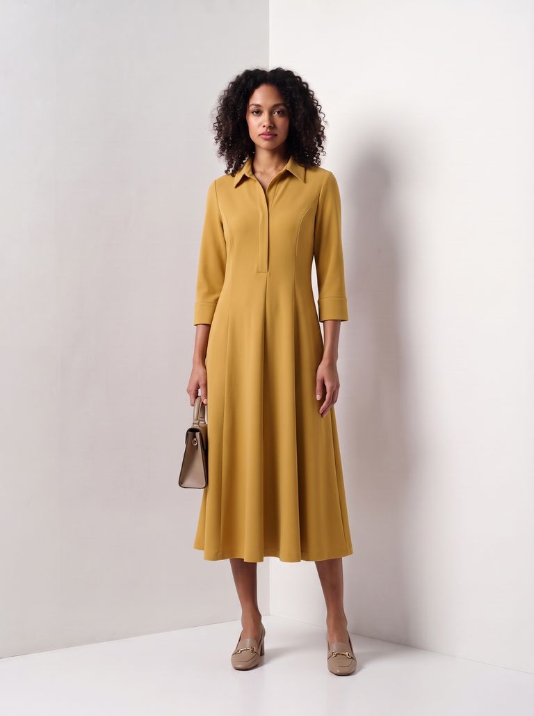 Ochre Collared Heavy Heavy Stretch Crepe Dress