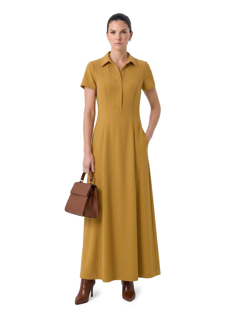 Ochre Short Sleeve Collared Heavy Stretch Crepe Dress
