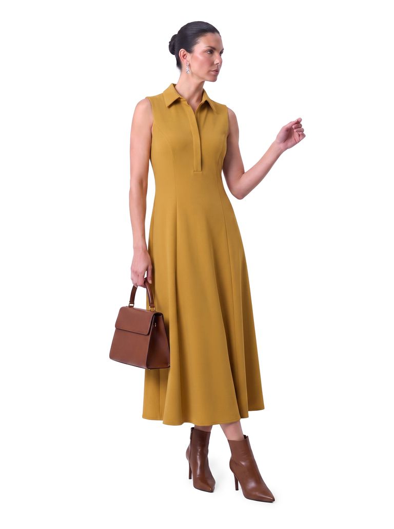 Ochre Sleeveless Collared Heavy Stretch Crepe Dress