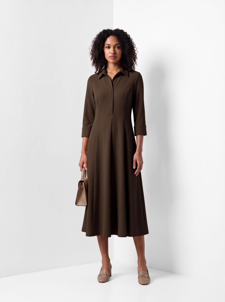 Mahogany Collared Heavy Heavy Stretch Crepe Dress