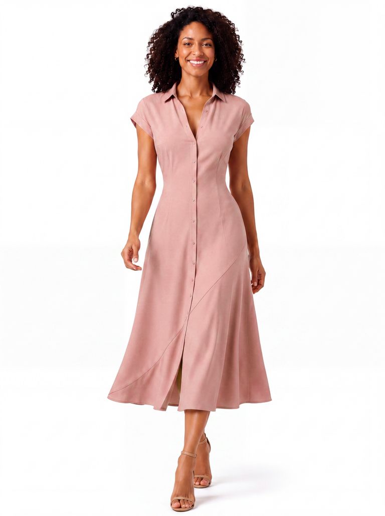 Vintage Rose Diagonal Seam Heavy Crepe Shirt Dress