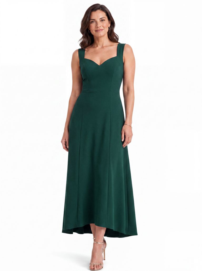 Deep Teal Sweetheart-Neck Sleeveless Heavy Crepe Dress