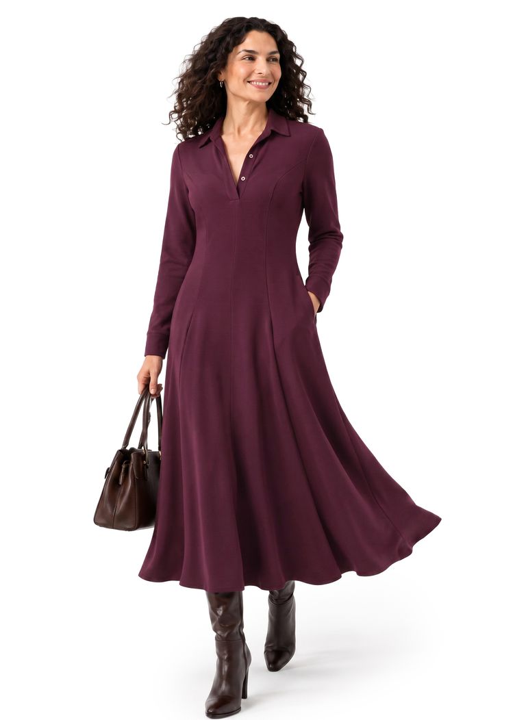 Deep Mulberry Collared Fit & Flare Ponte Dress