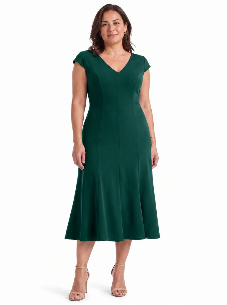 Deep Teal V-Neck Heavy Crepe Dress