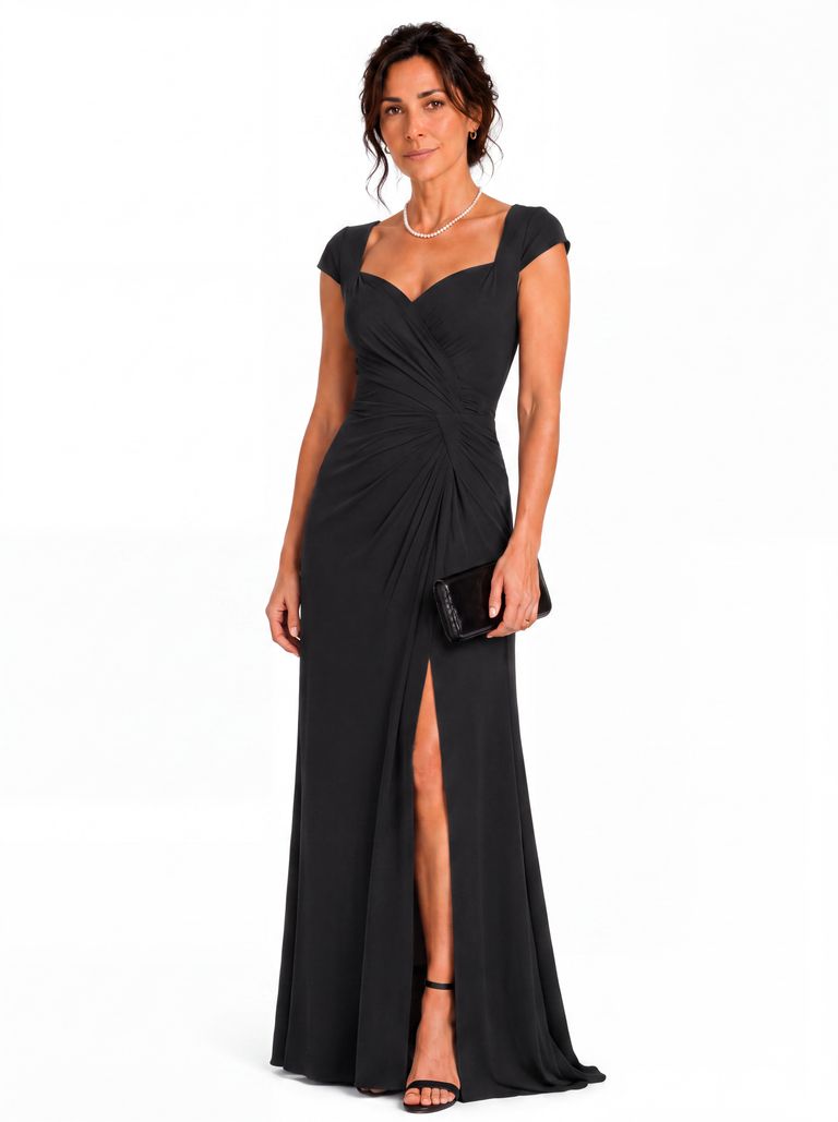 Black Twist Drape Evening Heavy Crepe Gown