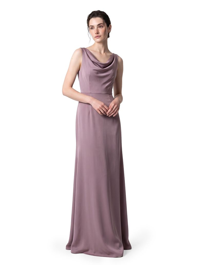 Dusty Orchid Draped Neck Satin Dress