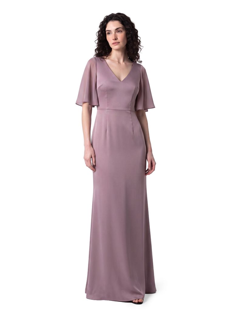 Dusty Orchid Soft Flutter Sleeve Satin Dress