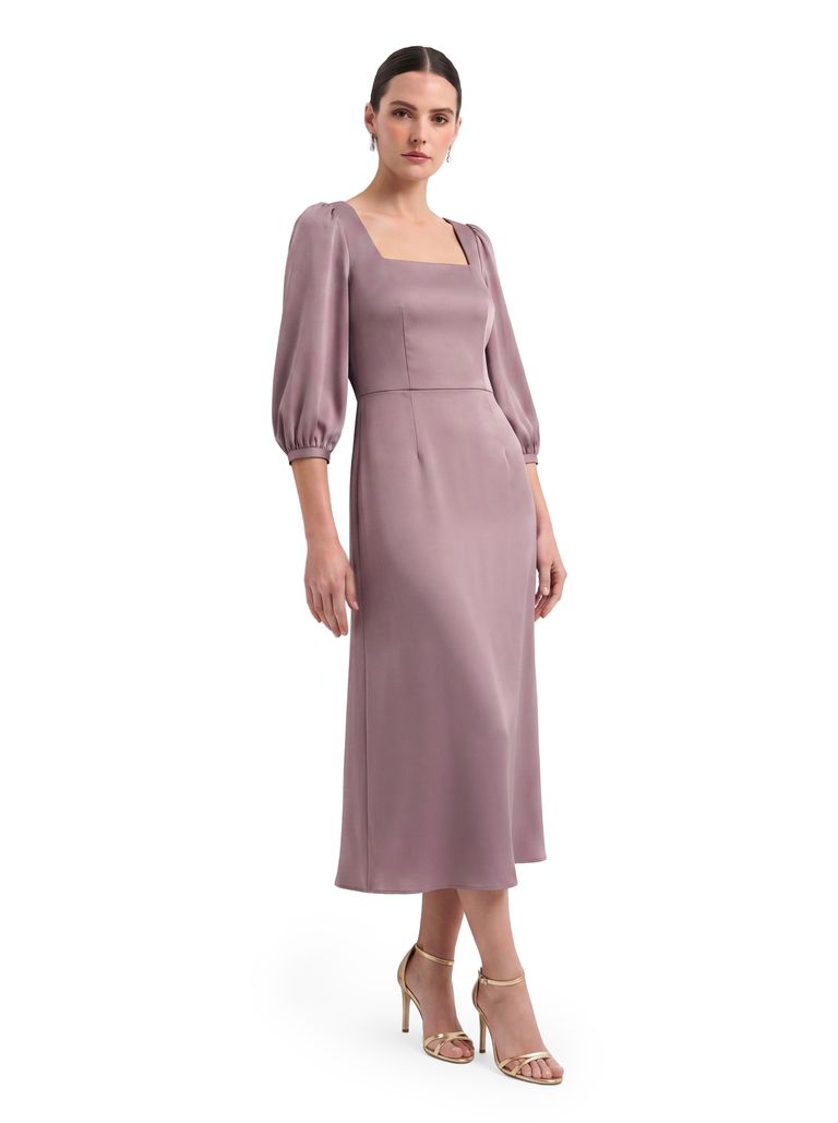 Dusty Orchid Square Neck Bishop Sleeve Matte Satin Dress