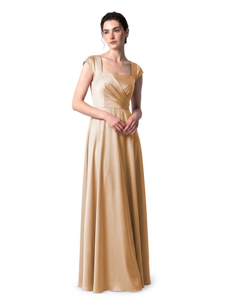 Champagne Square Neck Crepe Satin Dress