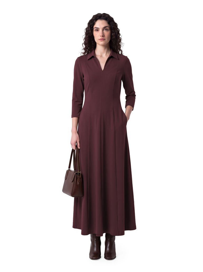 Aubergine Collared Princess Seam Ponte Dress