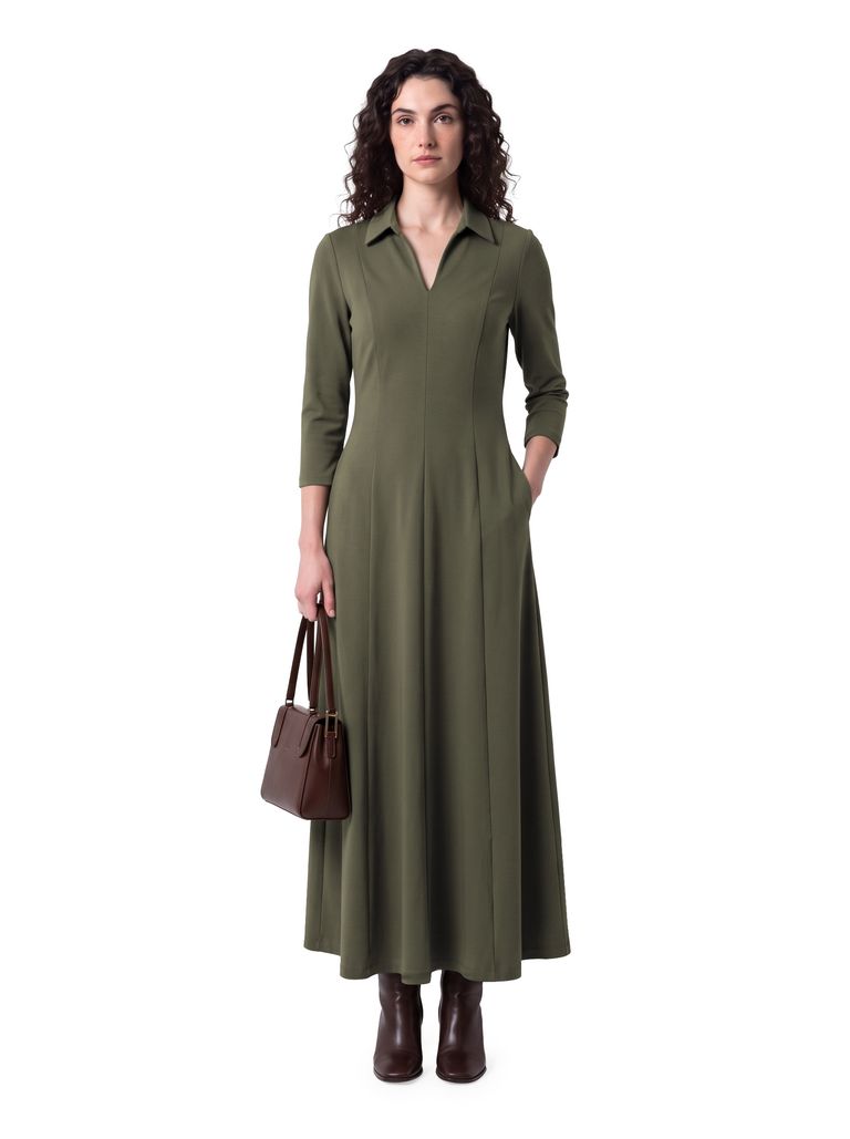 Loden Collared Princess Seam Ponte Dress