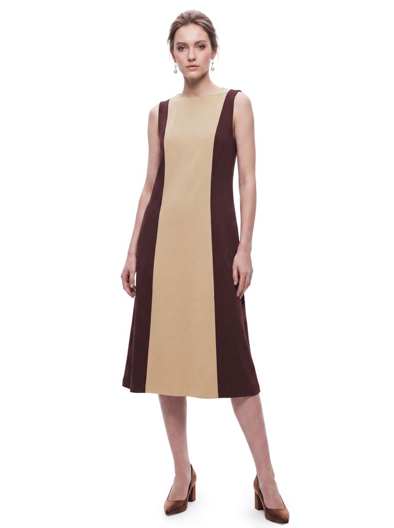 Walnut Champagne Oat Structured A-Line Colourblock Ponte Shift Dress