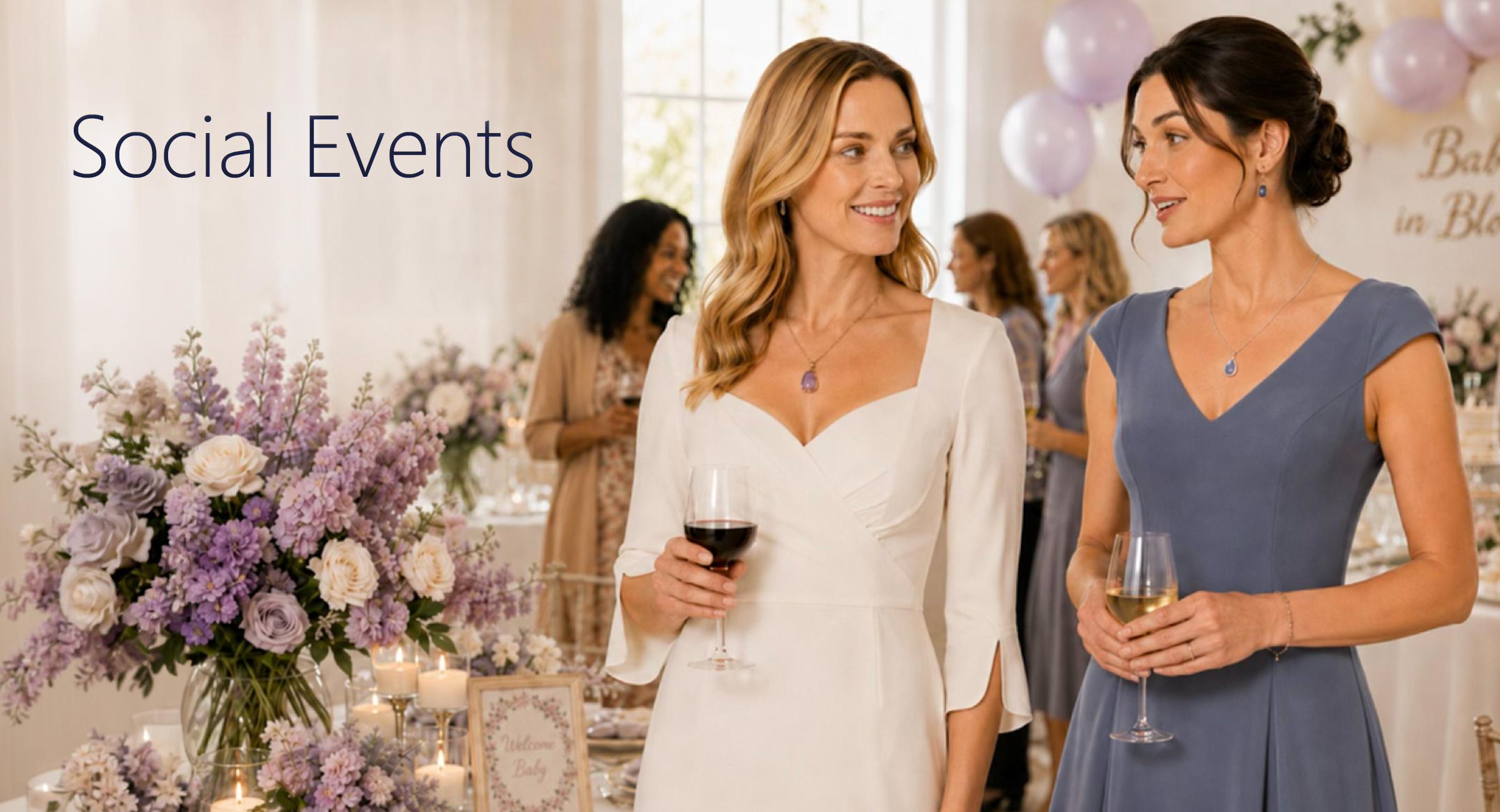 Social Events — women in dresses at a social gathering.