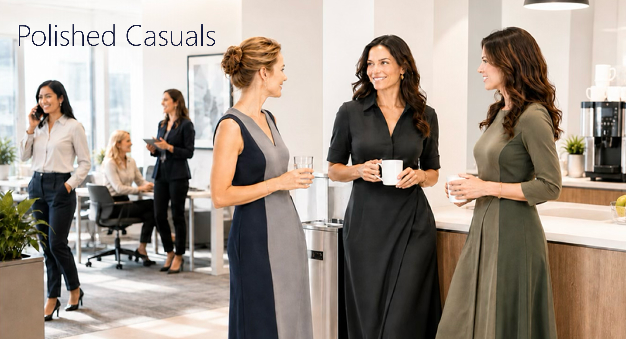 Polished Casuals — women in day dresses, relaxed daytime setting.